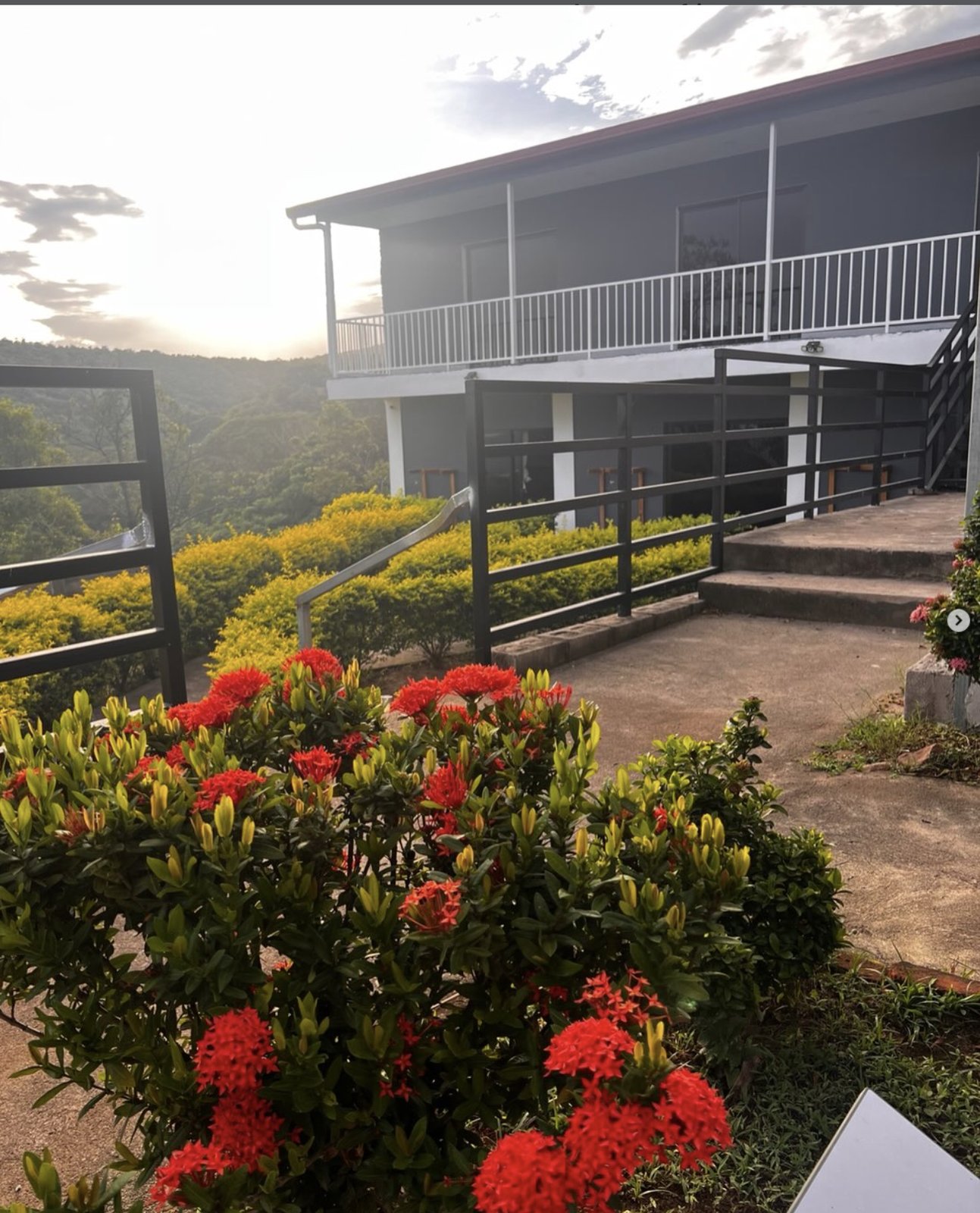 Balcony and rooms at Rancho Agua Fria at sunset