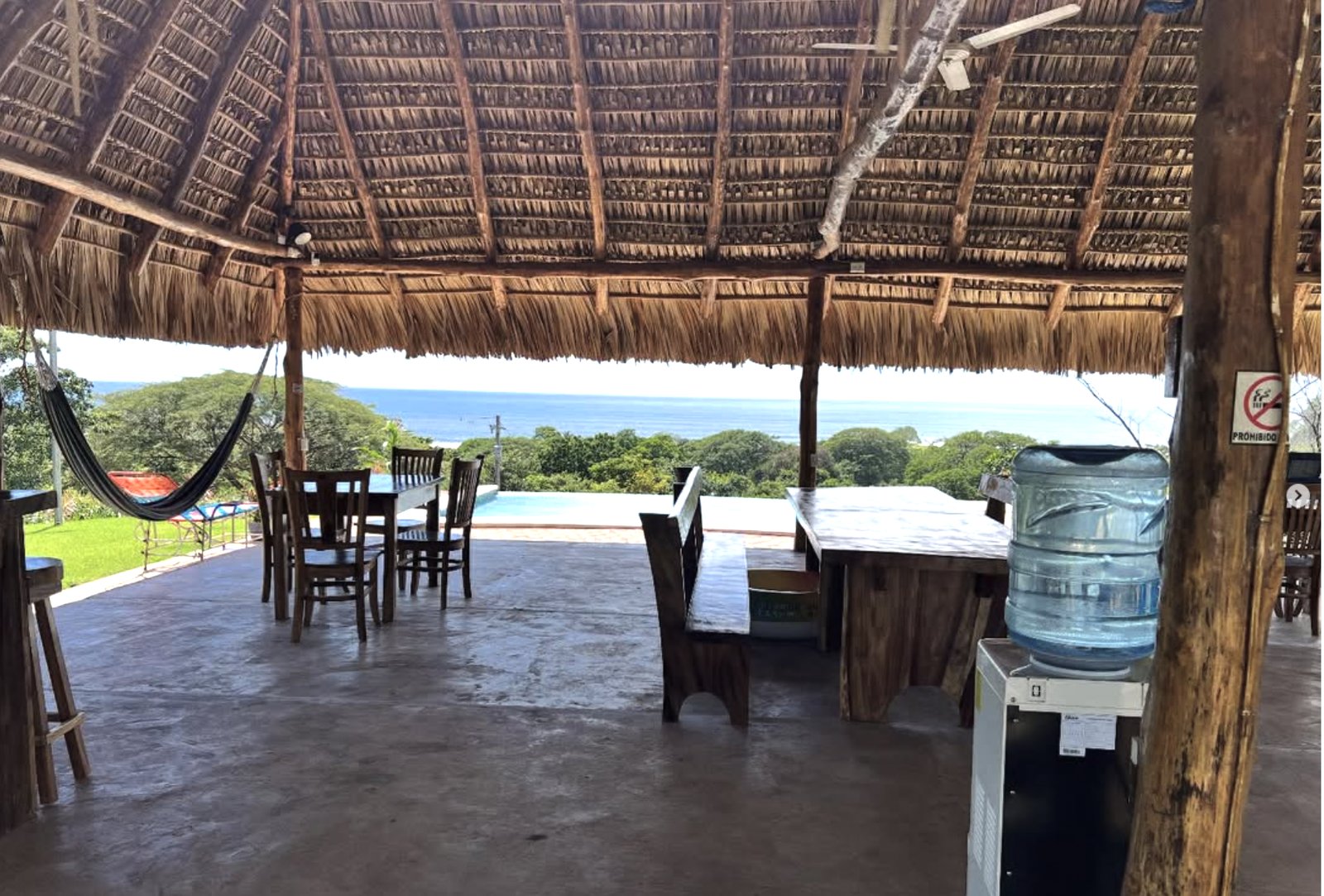 Palapa dining and lounge area at Rancho Agua Fria with ocean view