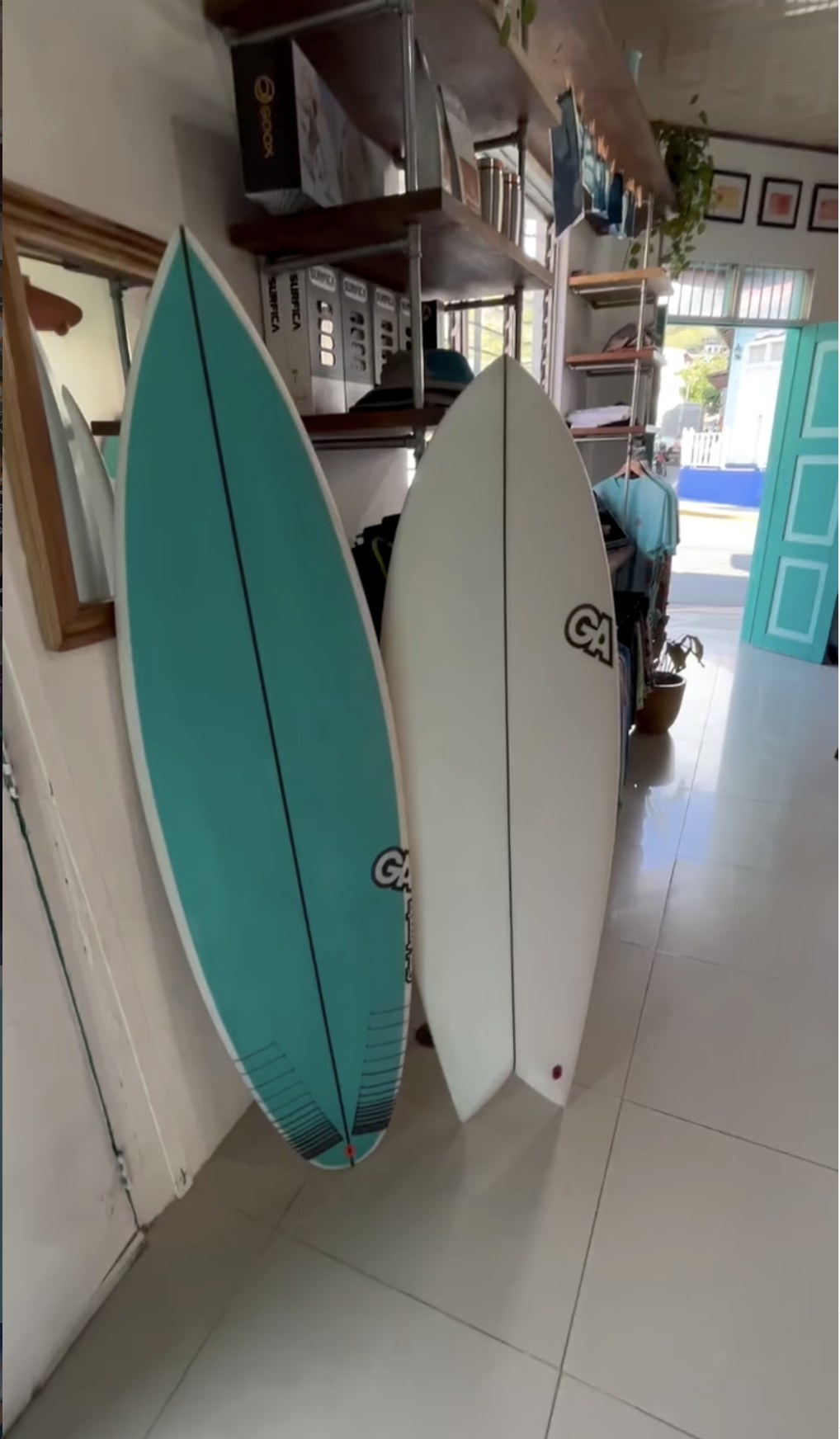 Rental board selection at Ocean Fly Surf Shop